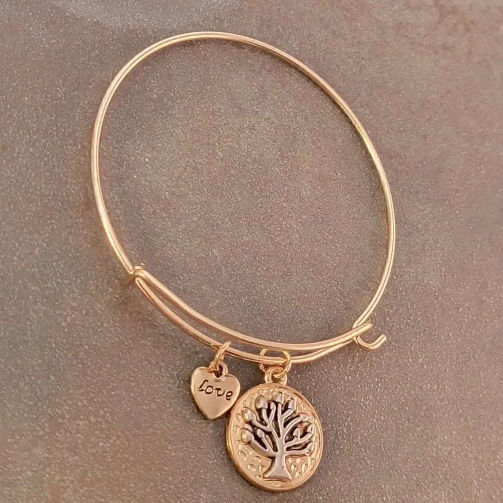 NEW Gold Tree of Life Love Heart Expandable Charm Bracelet